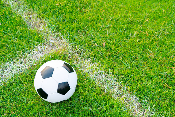 Soccer ball on the football field  background with copy space - Foto, afbeelding