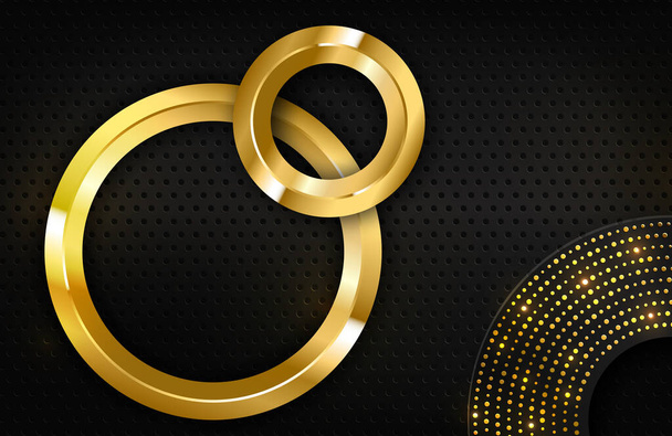 Роскошный элегантный фон с блестящим золотым элементом круга на поверхности черного металла. Макет бизнес-презентации - Вектор,изображение