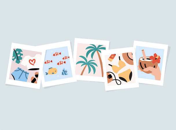 Photos of summer memories from vacation. Seamless design with simple trendy illustrations. Vector cartoon drawing - Vector, Image