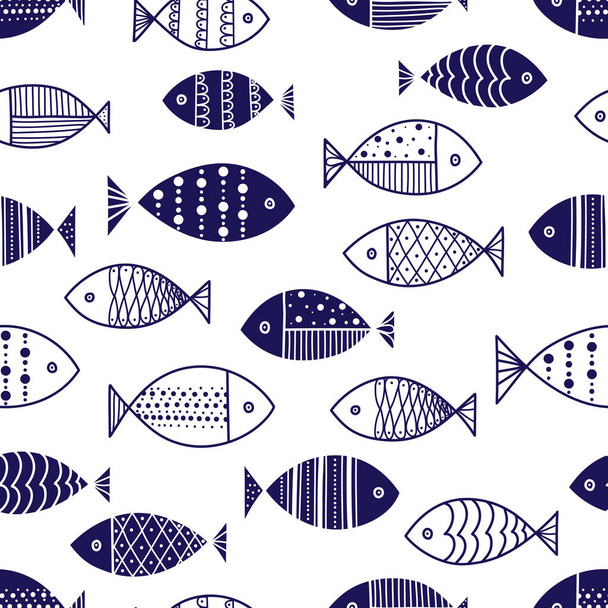 Fish. Coloring. Line illustration. Cute set. - Vektör, Görsel