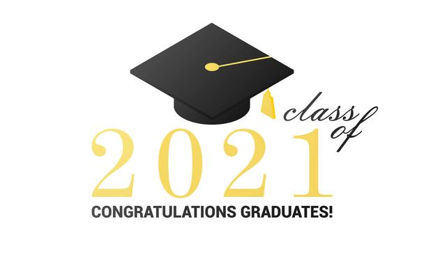 Class of 2021. Lettering for greeting, invitation card. Horizontal banner design for graduation, congratulation event, high school, college or university graduate. Vector isolated on white background - Vector, Image