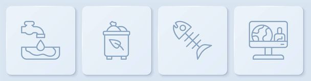 Set line Water problem, Dead fish, Recycle bin with recycle and Weather forecast. White square button. Vector - Vector, Image