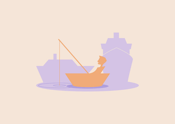 Векторный маленький рыбак в стиле Мэтта. Цифровое искусство - Вектор,изображение