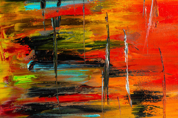 Абстрактний творчий фон: смуги та штрихи яскравої олійної фарби на лляному полотні перед тонкою грунтовкою
 - Фото, зображення