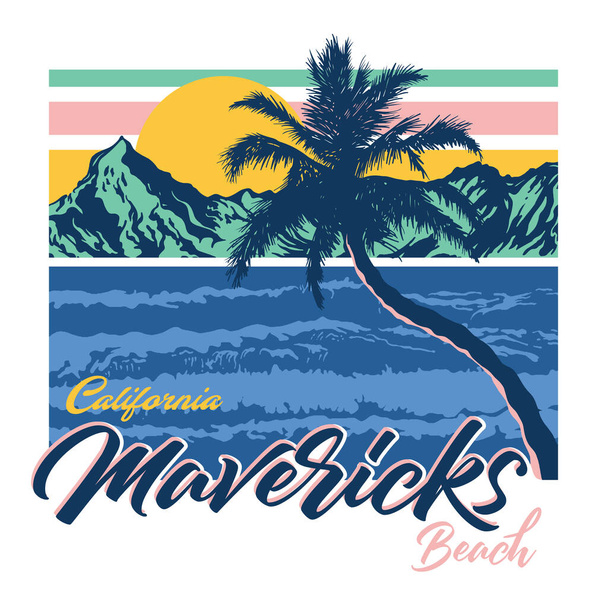Mavericks Beach California ilustración dibujada a mano - Vector, Imagen