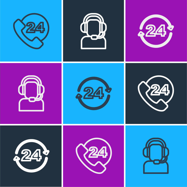 Set line Telephone 24 hours support,  and Man with a headset icon. Vector - Vector, Image