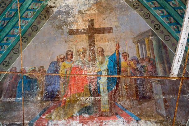 Painting of the walls of an abandoned Orthodox church, Nasakino village, Kostroma region, Russia. Date of construction 1824. Currently the village does not exist the church is abandoned - Photo, Image