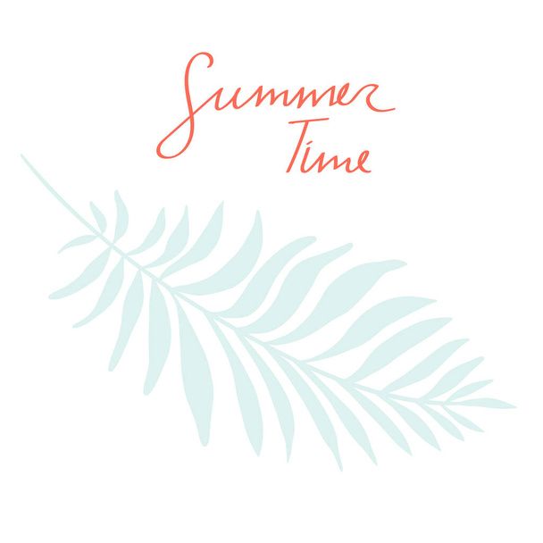 Summer vector template with inscription summer time and palm leaves. Background Illustration for poster, bunner, cards, print, bag, invitation - Vektor, kép