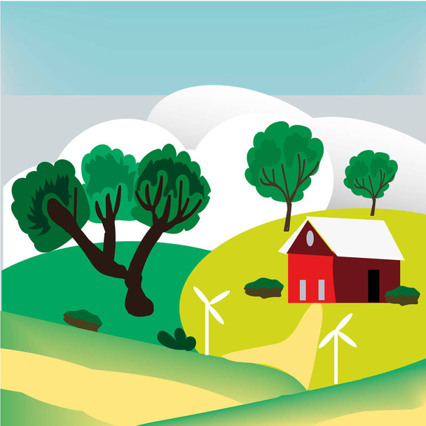 Векторні ілюстрації літнього сільськогосподарського ландшафту
 - Вектор, зображення