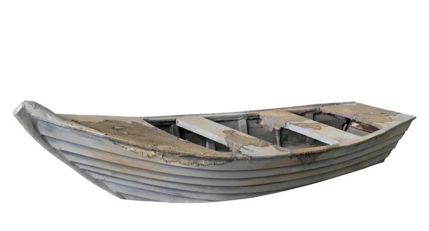 Old wooden empty boat isolated on white background, side view - Photo, Image