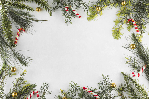 Weihnachtskomposition Zweige mit Zuckerstangen. Auflösung und hohe Qualität schönes Foto - Foto, Bild