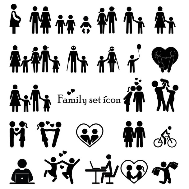Set di icone vettoriali, famiglia felice, bambini e genitori su sfondo bianco - Vettoriali, immagini