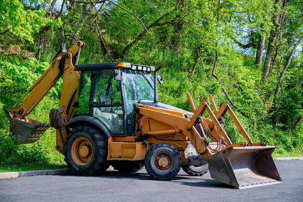 tractor excavator yellow bulldozer wheel shovel heavy - Photo, Image