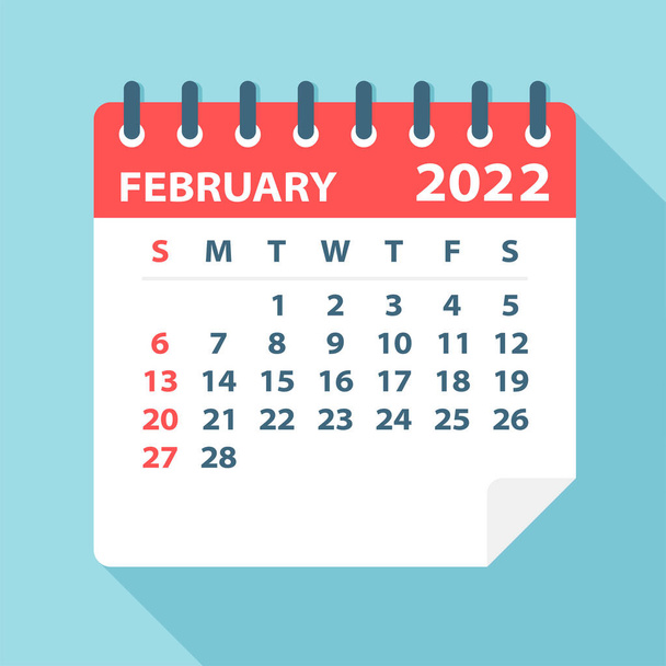 Φεβρουάριος 2022 Ημερολόγιο Φύλλο - Εικονογράφηση. Διανυσματική γραφική σελίδα - Διάνυσμα, εικόνα
