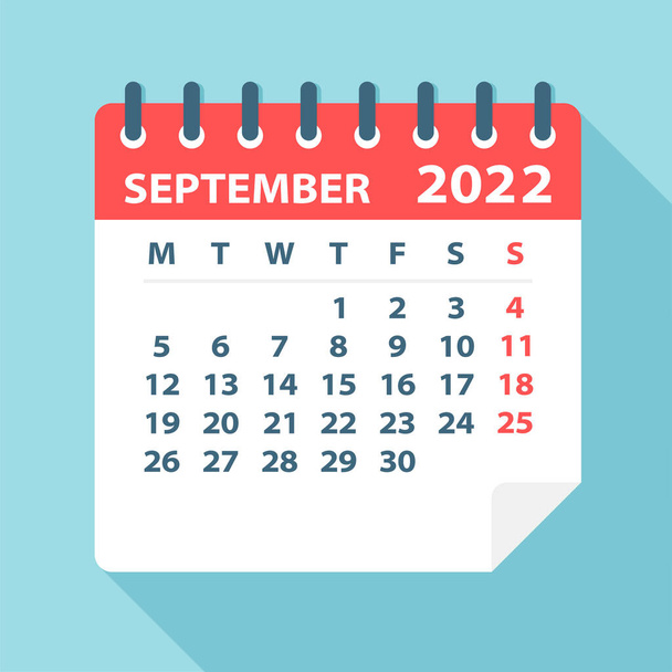 September 2022 Calendar Leaf - Illustration. Vector graphic page - Vector, afbeelding
