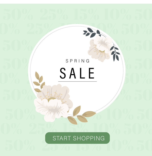 Tavaszi eladó poszter fehér virágokkal - Vektor, kép