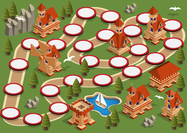 Board game on a medieval theme. Isometric. Vector illustration. - Διάνυσμα, εικόνα