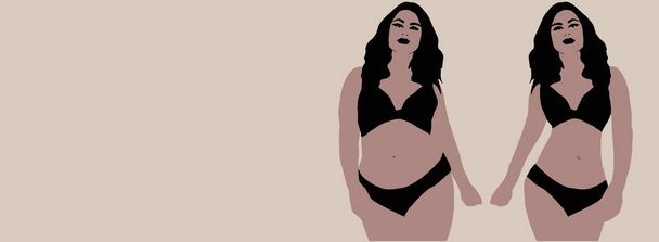 Mulher obesa a ficar magra. Banner Perda de peso. Fundo Mulher negra com sobrepeso.  - Foto, Imagem