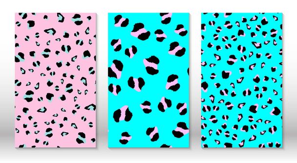Animal skin leopard pattern. Cheetah print. Covers design template. Pink, blue colors leopard print design. Vector. - Vektör, Görsel