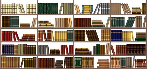 Library. Bookshelf. Large bookcase in the library, shop with many different books. Background from books. - Vector, Image