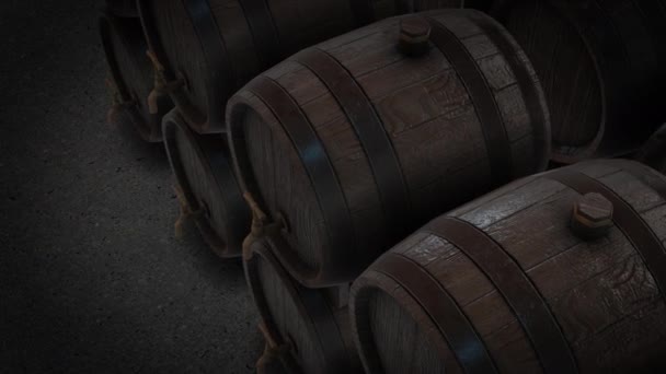 Animación de una sala llena de barriles de cerveza - Imágenes, Vídeo