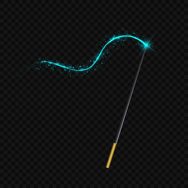 Vector illustration of magic wand. Isolated on black transparent background. light glow effect. Template for your design - Vektor, obrázek