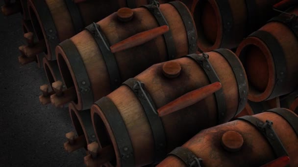 Animación de una sala llena de barriles viejos - Metraje, vídeo