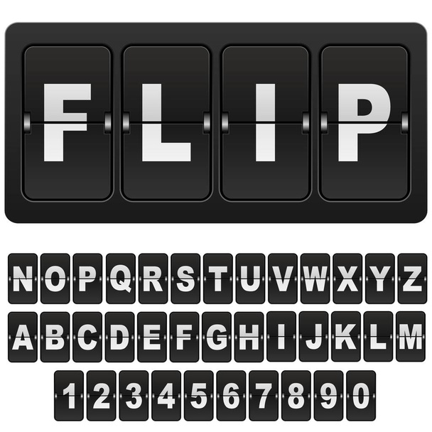 Flip countdown digital calendar clock numbers and letters. vector alphabet, font, airport board arrival symbols. Template for your design - Vektor, kép