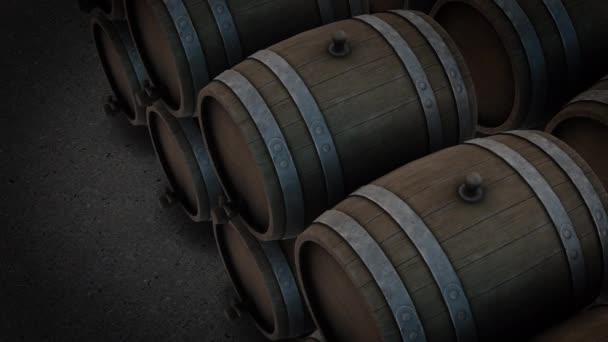 ワイン樽でいっぱいの部屋のアニメーション - 映像、動画