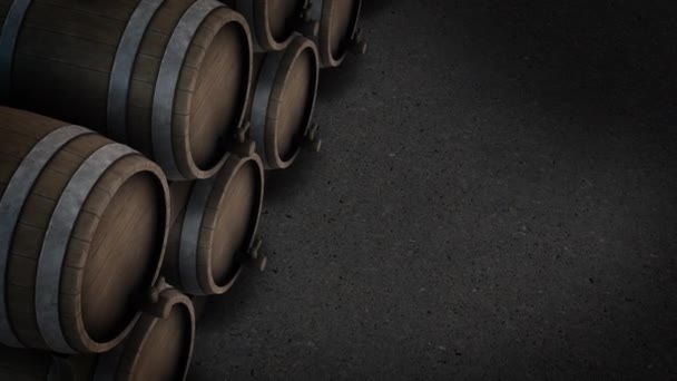 Κινούμενο σχέδιο ενός δωματίου γεμάτο βαρέλια κρασιού - Πλάνα, βίντεο