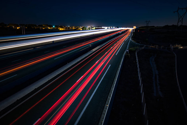 A9 and A709 motorways between Nmes and Montpellier at night in long exposure (light trails) - Photo, Image