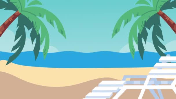 summer time animation with chair on the beach scene - Footage, Video