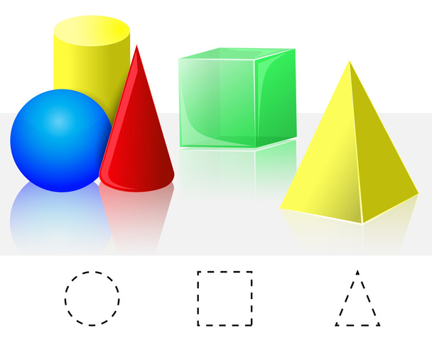 Geometrie. Würfel, Pyramide, Kegel, Zylinder, Kugel - Vektor, Bild