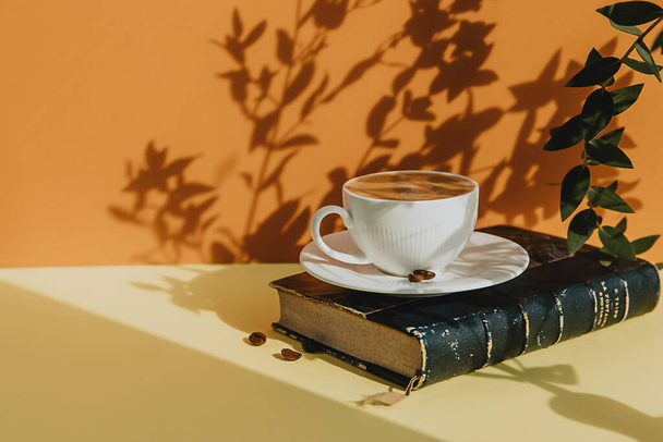 breakfast with a cup of black coffee on a colored background  - Fotografie, Obrázek