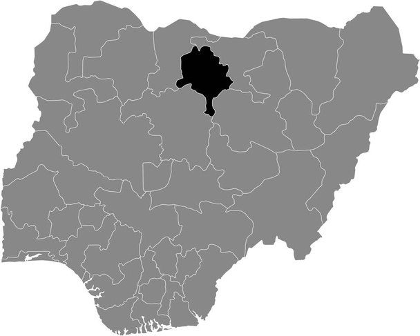 Nijerya Cumhuriyeti 'nin gri haritasında Nijerya Kano eyaletinin siyah vurgulanmış konum haritası - Vektör, Görsel