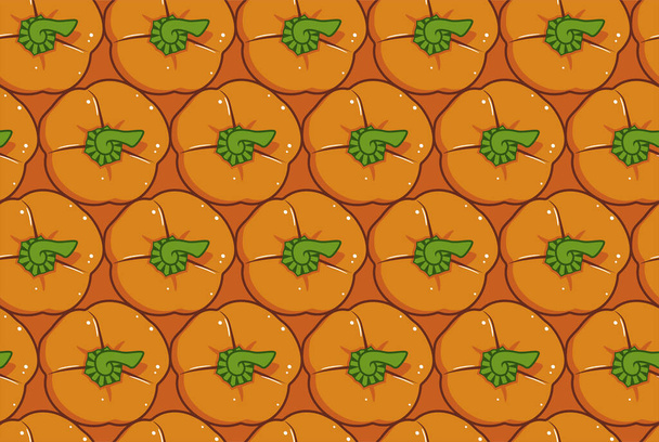 Eindeloos naadloos patroon van verse paprika. Vector paprika. Oranje zoete peper. Outline tekening op witte achtergrond - Vector, afbeelding