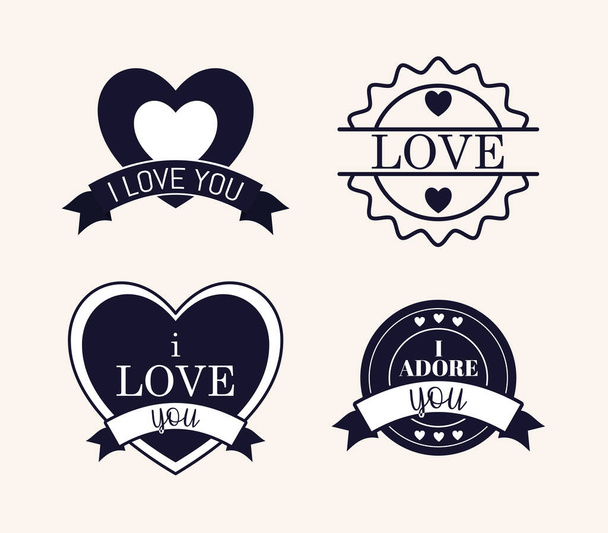 vier liefdeszegels - Vector, afbeelding