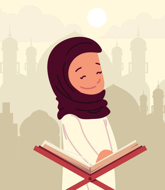 Menina muçulmana Quran - Vetor, Imagem