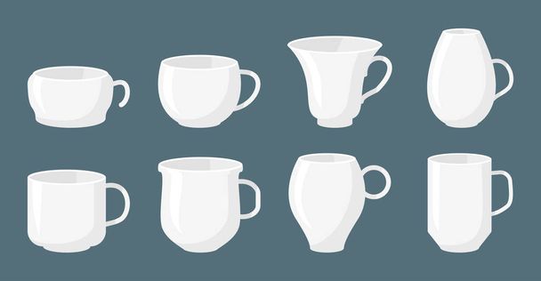 White coffee tea cup mockup empty icon set vector - Vector, Image