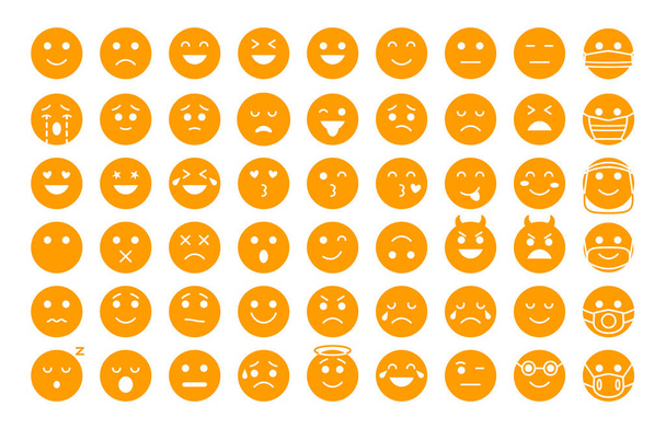 Amarelo silhueta emoji rosto ícone sorriso vetor definido - Vetor, Imagem