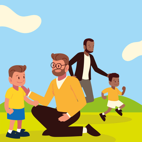 fathers with her kids - Vector, Image