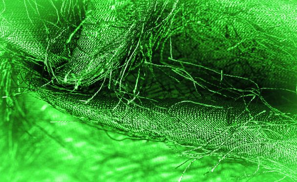 Textura de fundo, ornamento decorativo, tecido de seda verde, fios tecidos no tecido, efeito fofo, sensação, aparência ou textura da superfície - Foto, Imagem