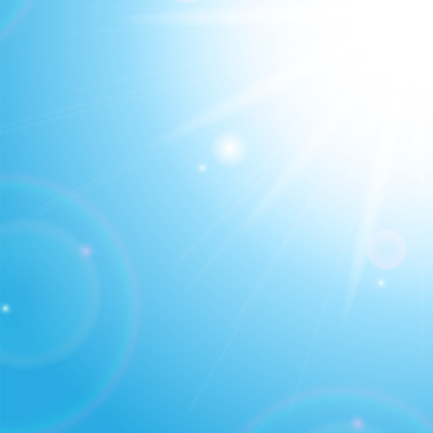 Sun and sunbeams on the background of blue sky - Vector, Image
