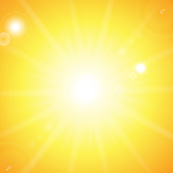Sonne und Sonnenstrahlen auf orangenem Hintergrund  - Vektor, Bild