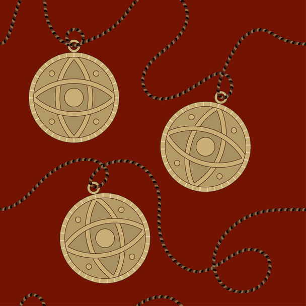 seamless pattern of talismans on a string - abstract space background - protection from evil spirits - Вектор, зображення