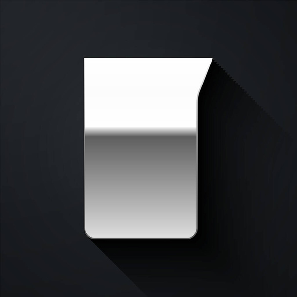 Silver Laboratory glassware or beaker icon isolated on black background. Long shadow style. Vector. - Vecteur, image