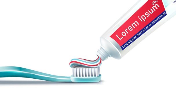 3d escova de dentes vetorial realista com pasta de dentes. Isolado em fundo branco. Para sua web, publicidade e impressões. - Vetor, Imagem