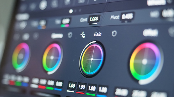 Color grading indicator graph on screen. RGB colour correction graphic bar on monitor in post production process. Telecine stage in video or film production processing. for colorist digital grading. - Photo, Image