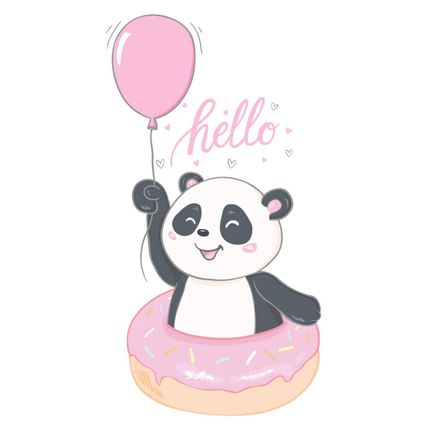cute panda character vector design, greeting card, invitation, greeting card, poster, with cute, cartoon hand drawn - Vektör, Görsel