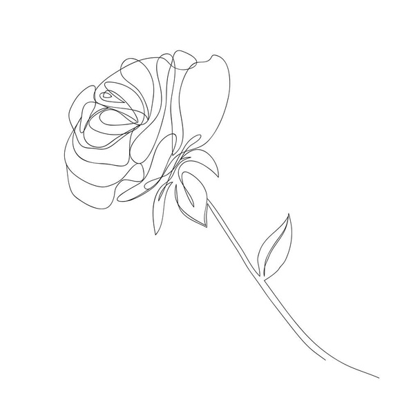 Continuous single-line drawing of a rose. Black and white vector illustration of a flower. Logo, postcard, banner, poster, flyer concept - Vecteur, image
